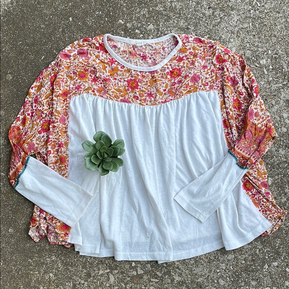 Easel | Boho Gypsy Floral Oversized Flowy Babydoll Blouse